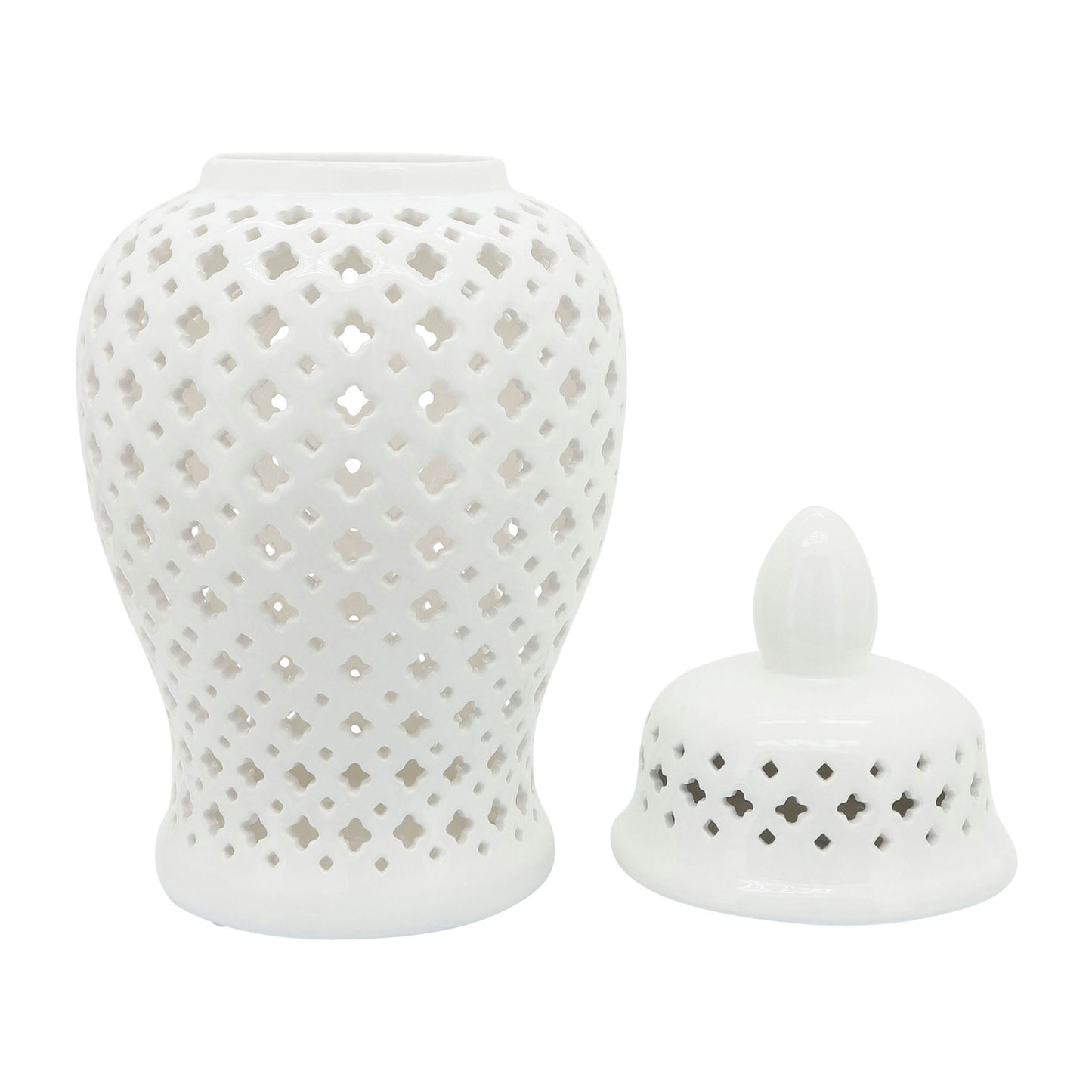 24" Cut-out Clover Temple Jar, White