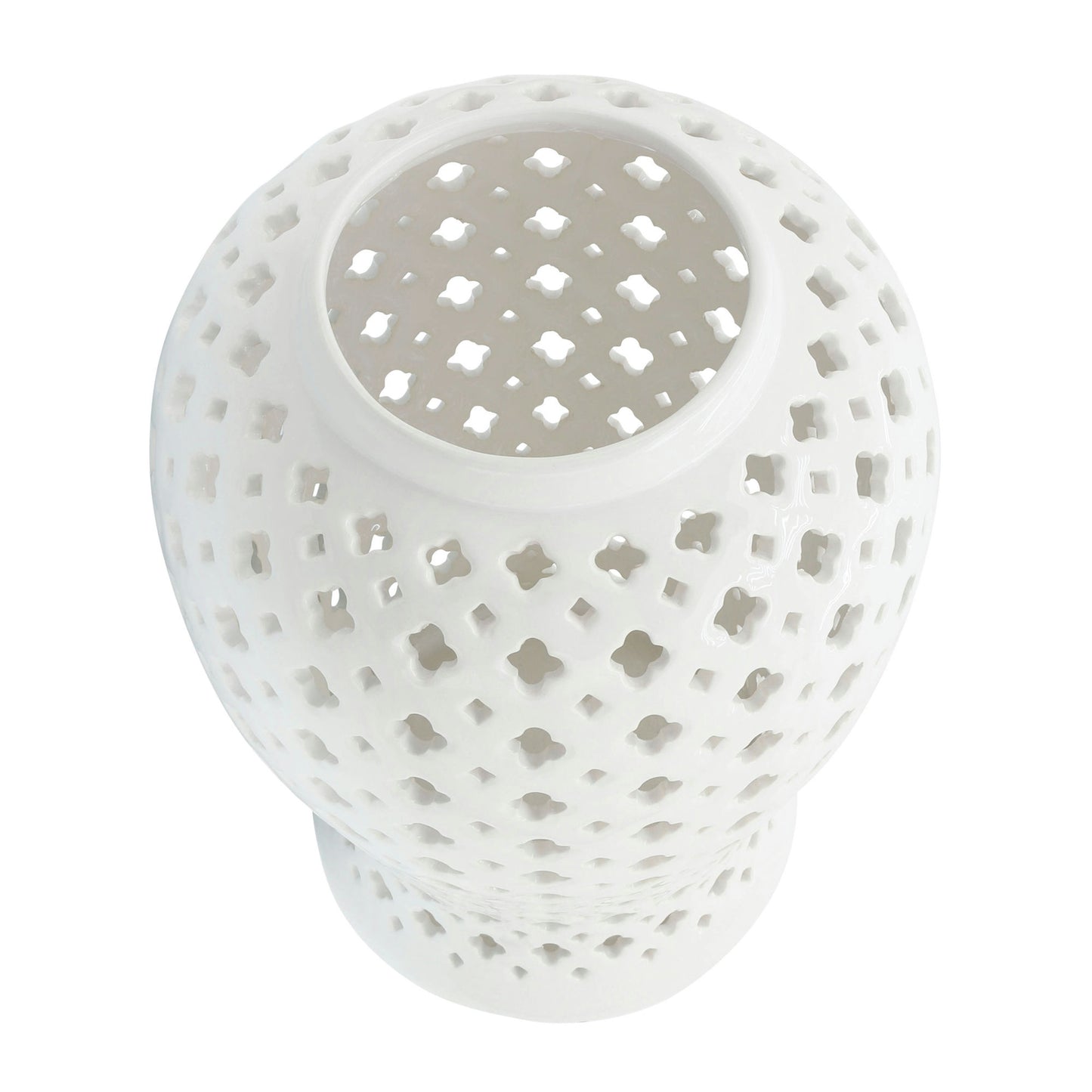 24" Cut-out Clover Temple Jar, White