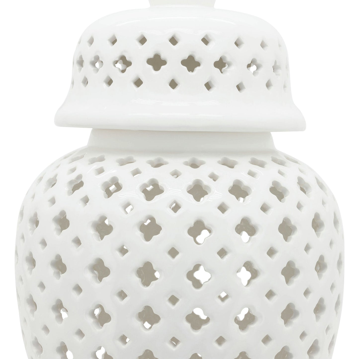 24" Cut-out Clover Temple Jar, White