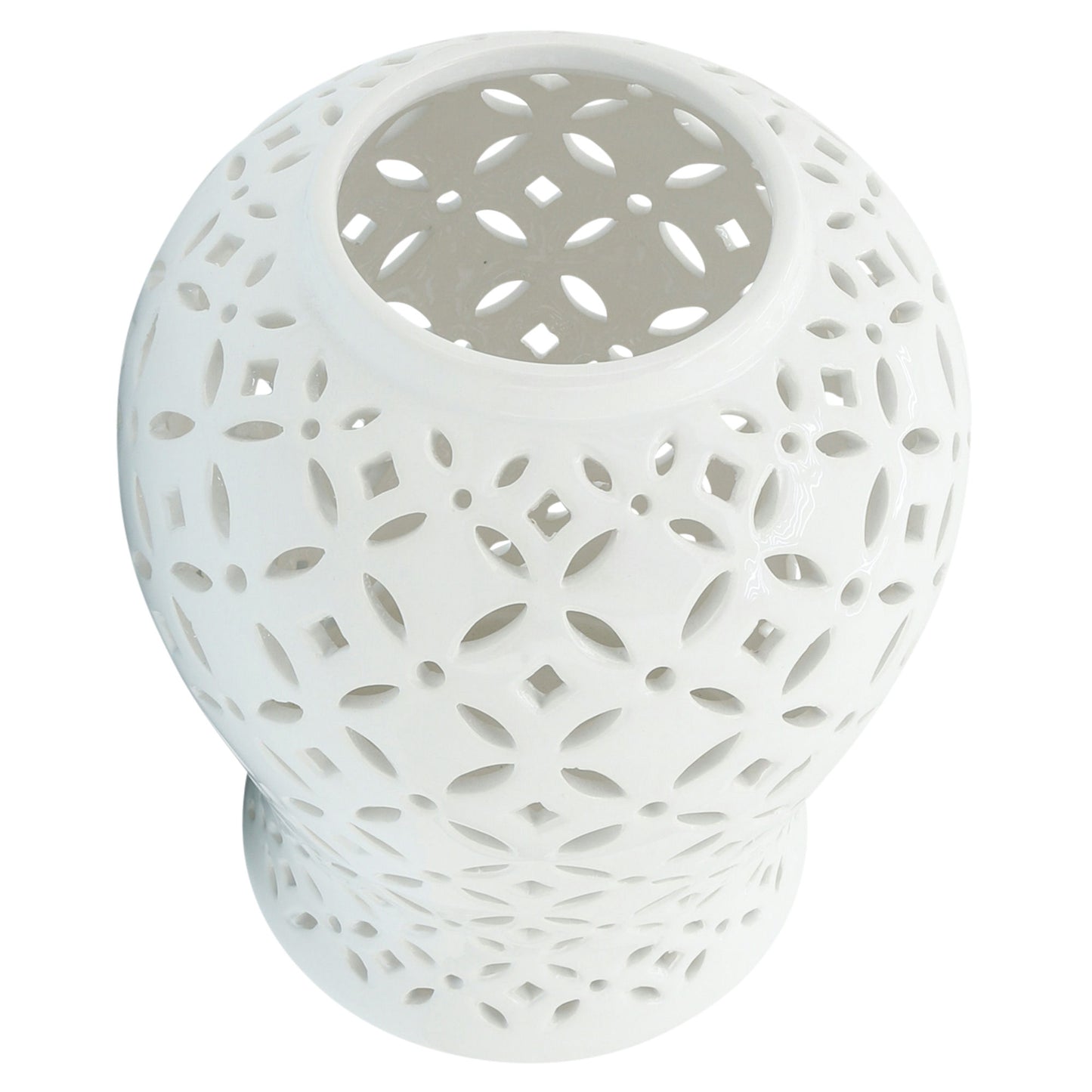 17" Cut-out Daisies Temple Jar, White