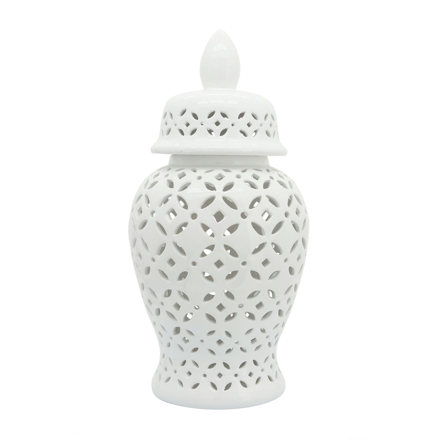 24" Cut-out Daisies Temple Jar, White