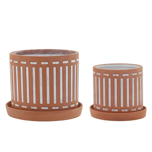 S/2 Terracotta Planters W/ Saucer 6/8", Orange