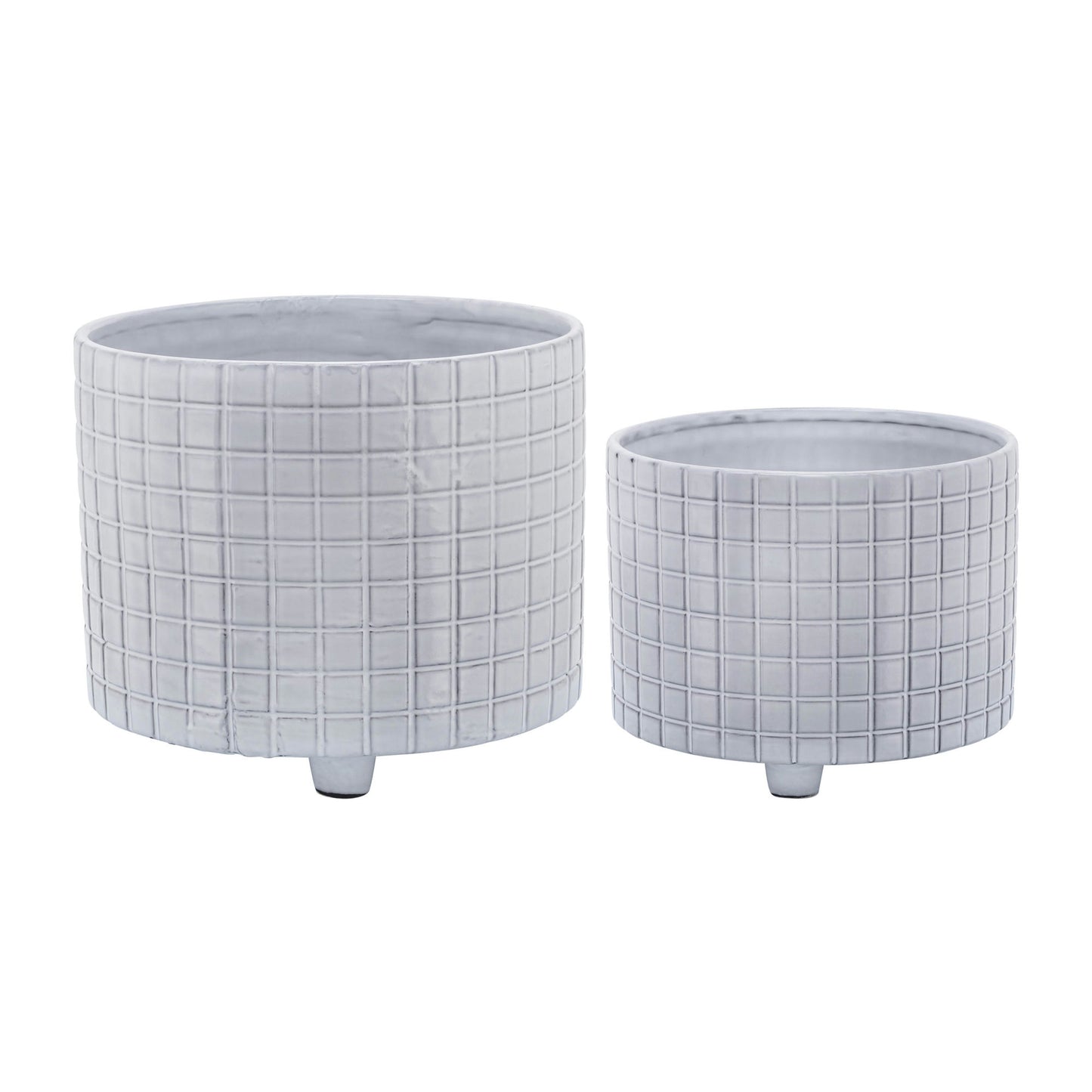 S/2 Checkered Footed Planters 10/12" White