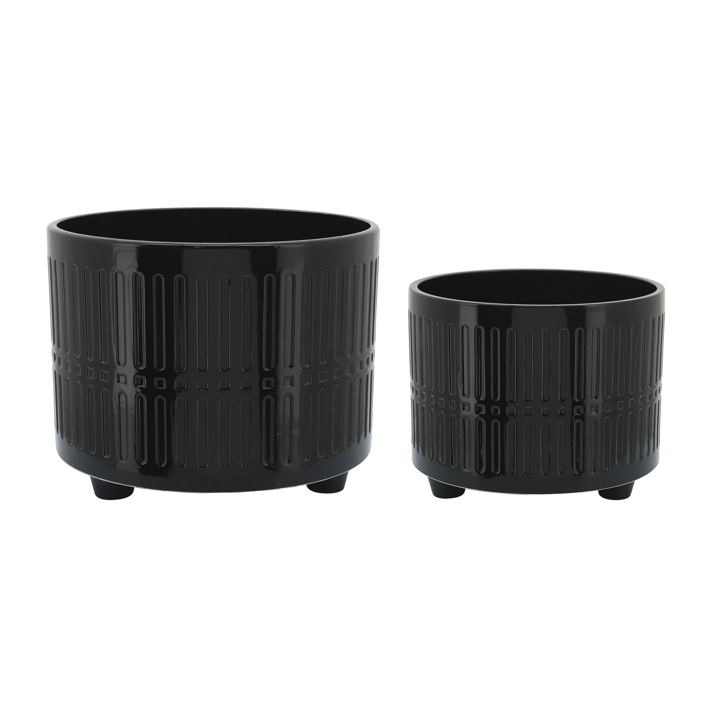 S/2 Lines Footed Planters 10/12" Black