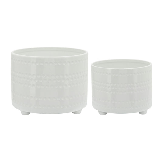 S/2 Dotted Footed Planters 10/12" , White