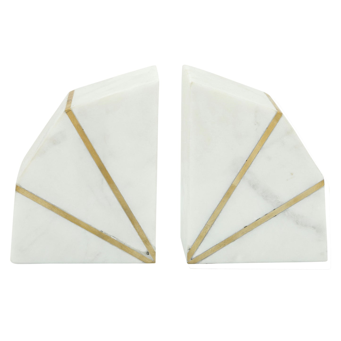 S/2 Marble 4"h Accent Bookends W/gold Inlays,wht