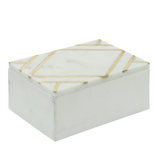 Marble 7x5 Rectangular Box W/gold Inlays,wht