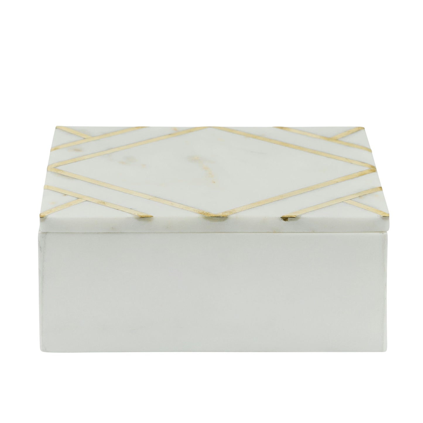 Marble 7x5 Rectangular Box W/gold Inlays,wht