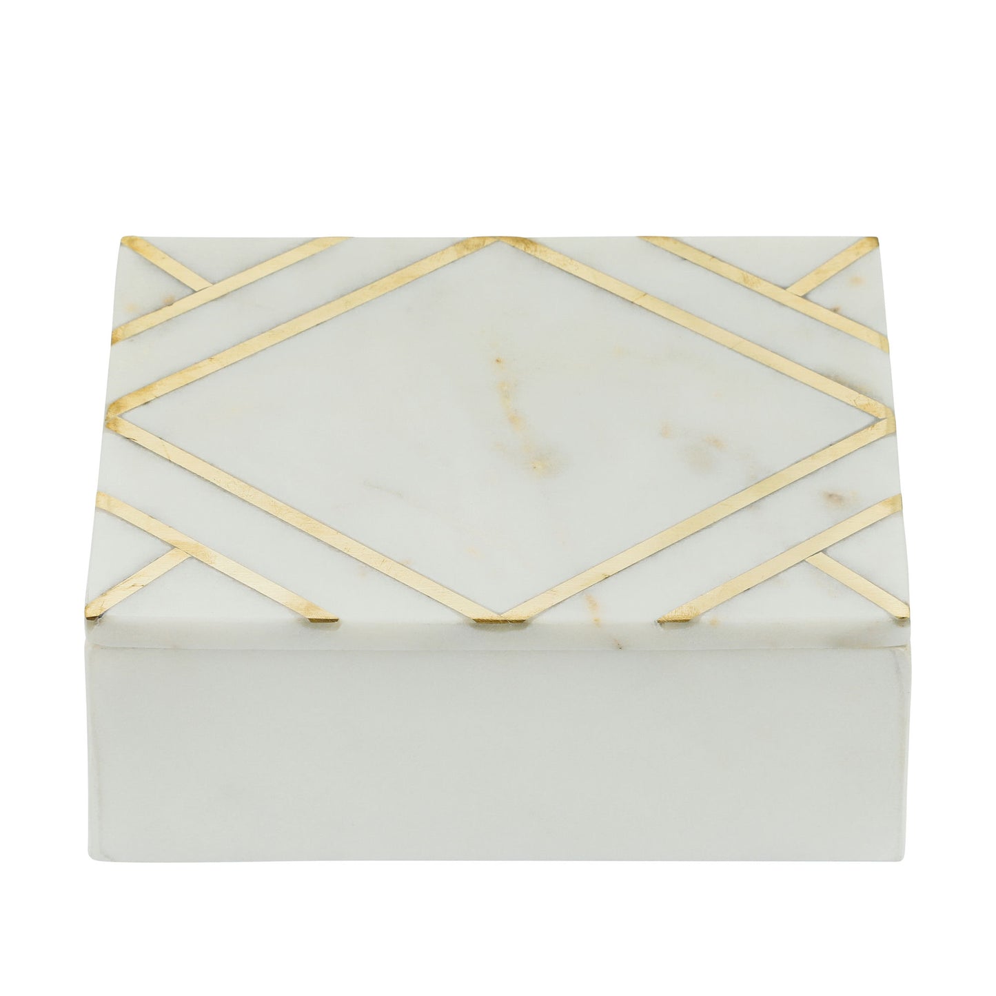 Marble 7x5 Rectangular Box W/gold Inlays,wht