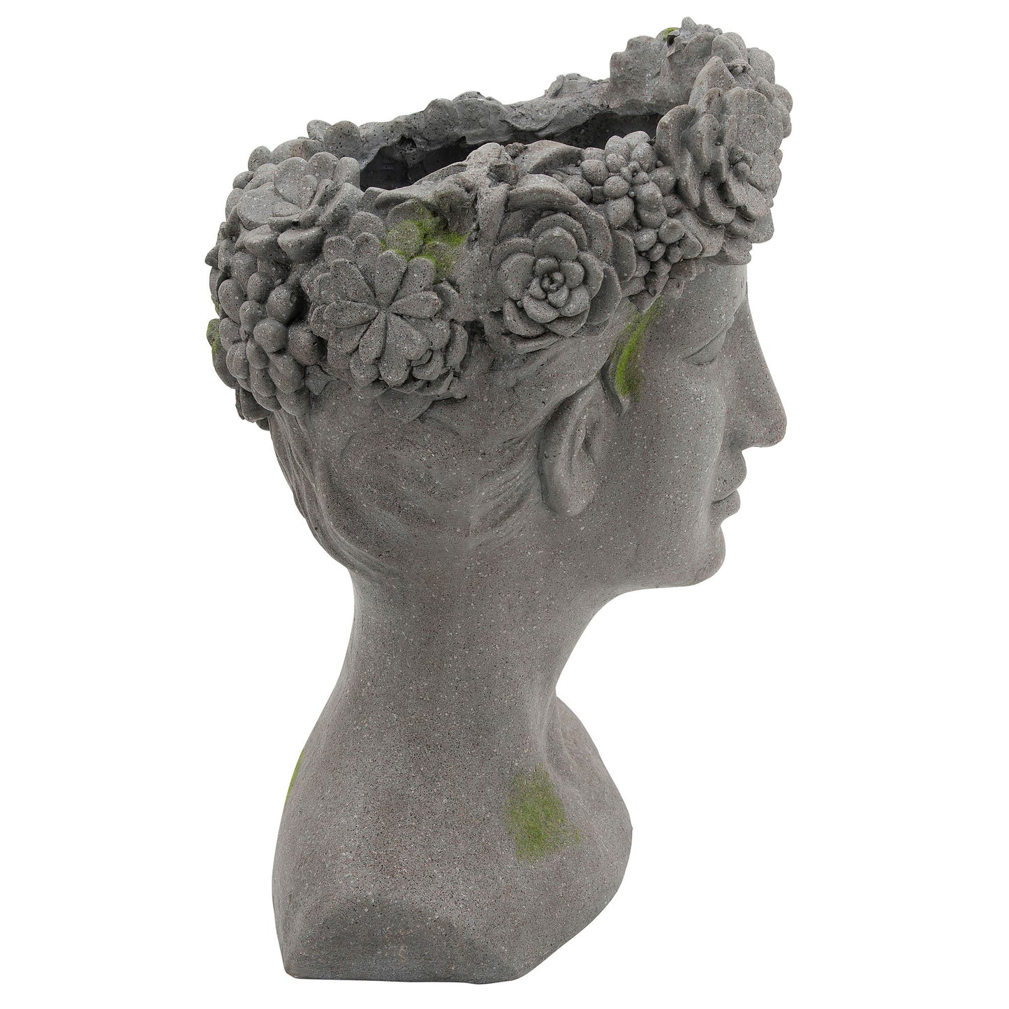 Resin, 19"h Lady W/ Daisies Planter, Gray