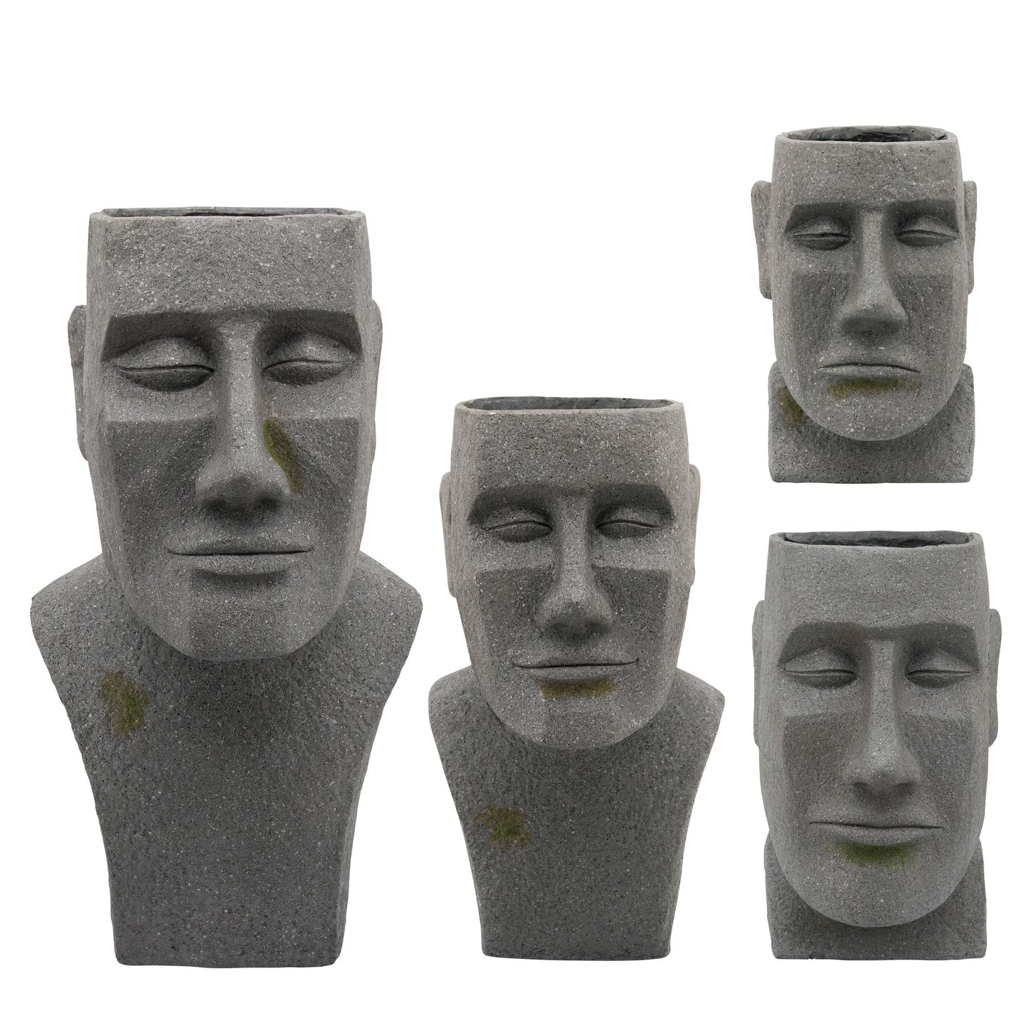 Resin, 20"h Moai Bust Planter, Gray