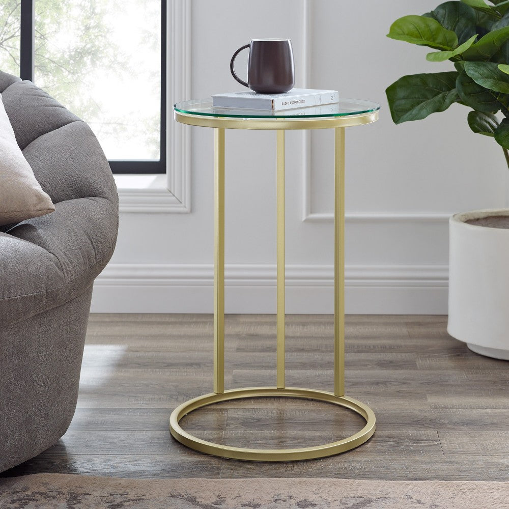 16" Round C Table - Glass/Gold