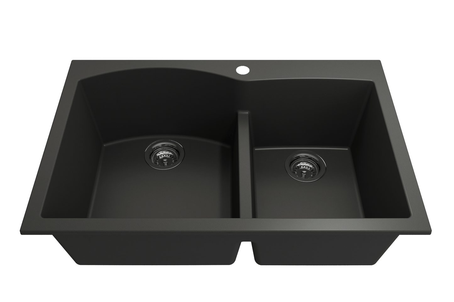 Campino Duo Dual Mount Granite 33" 60/40 Double Bowl Kitchen Sink in Matte Black