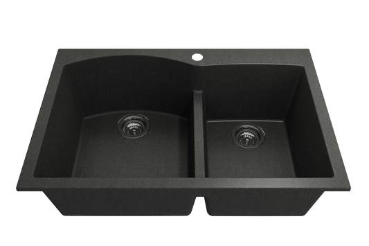 Campino Duo Dual Mount Granite 33" 60/40 Double Bowl Kitchen Sink Metallic Black