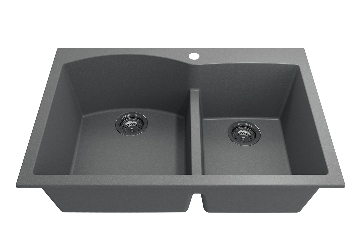 Campino Duo Dual Mount Granite 33" 60/40 Double Bowl Kitchen Sink Concrete Gray