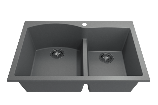 Campino Duo Dual Mount Granite 33" 60/40 Double Bowl Kitchen Sink Concrete Gray