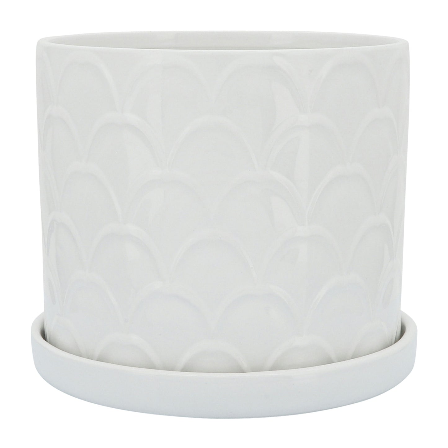 S/2 10/12" Scaly Planter W/ Saucer, White