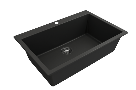 Campino Uno Dual Mount Granite 33" Single Bowl Kitchen Sink in Matte Black