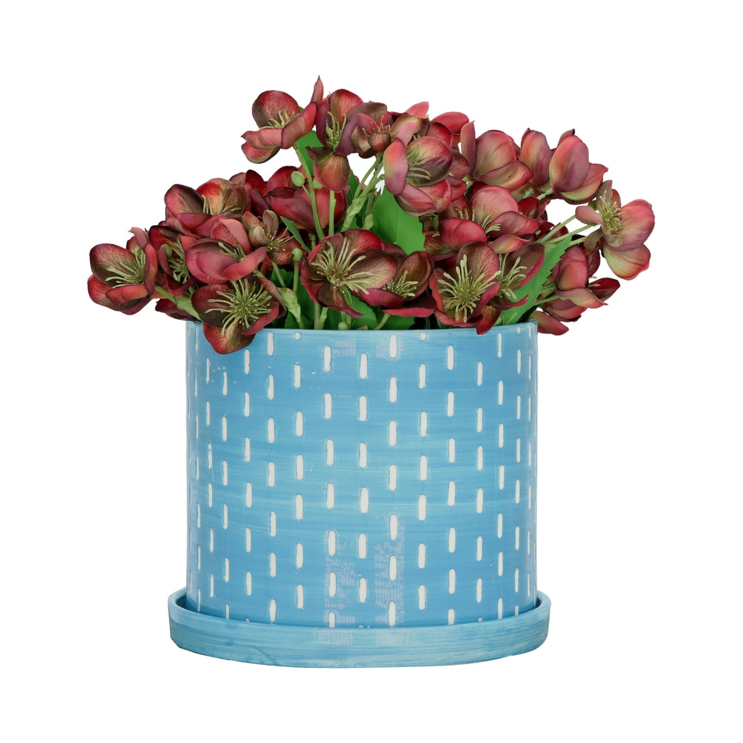 S/2 10/12" Mesh Lines Planter W/ Saucer, Aqua