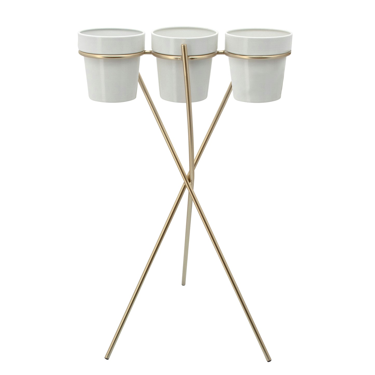 3-cup Metal Planter On Gold Stand, White