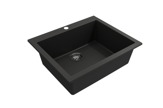 Campino Uno Dual Mount Granite 24" Single Bowl Kitchen Sink in Matte Black