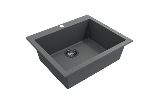 Campino Uno Dual Mount Granite 24" Single Bowl Kitchen Sink in Concrete Gray