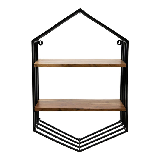 Metal/wood 32"h Hexagon Wall Shelf, Brown