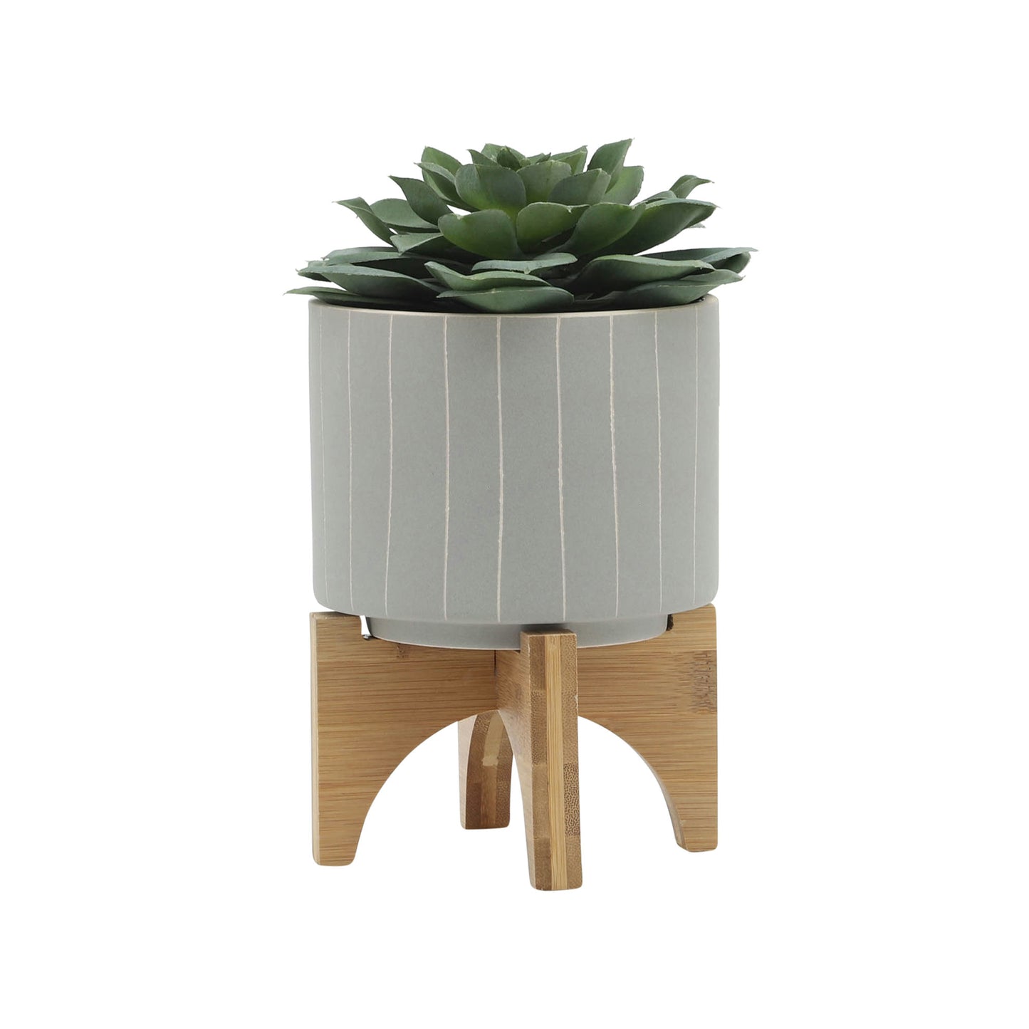 5" Stripes Planter W/ Stand, Tan