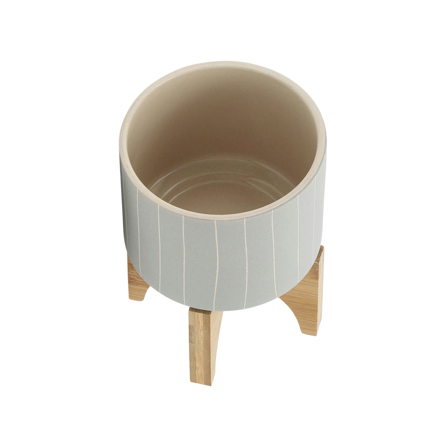 5" Stripes Planter W/ Stand, Tan