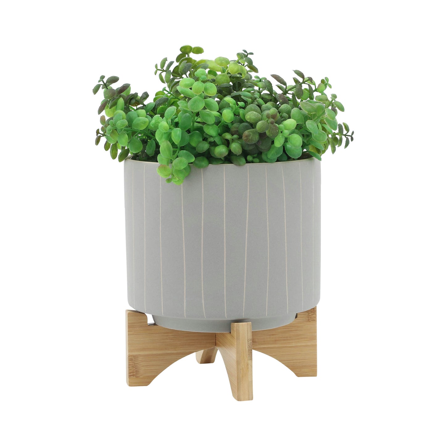 Cer, S/2 5/8" Stripes Planter W/ Stand, Tan