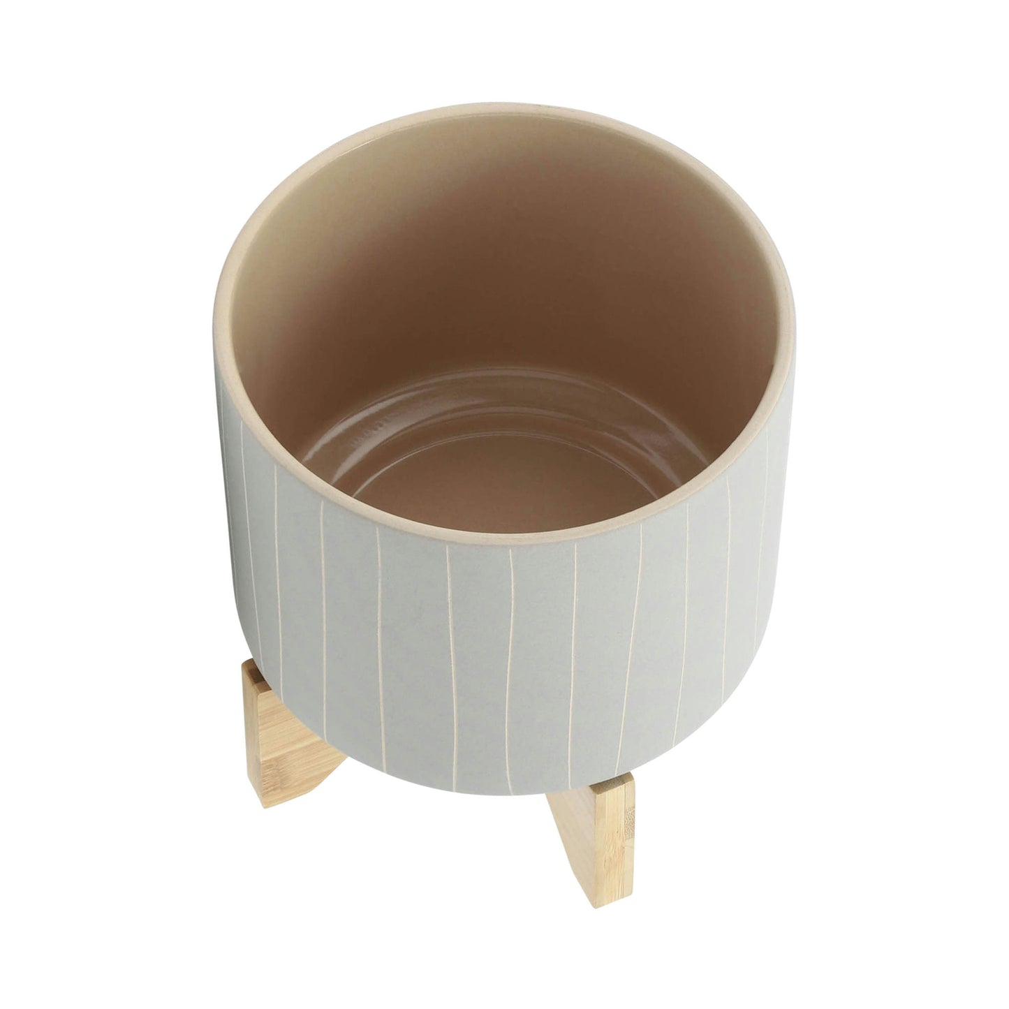 Cer, S/2 5/8" Stripes Planter W/ Stand, Tan