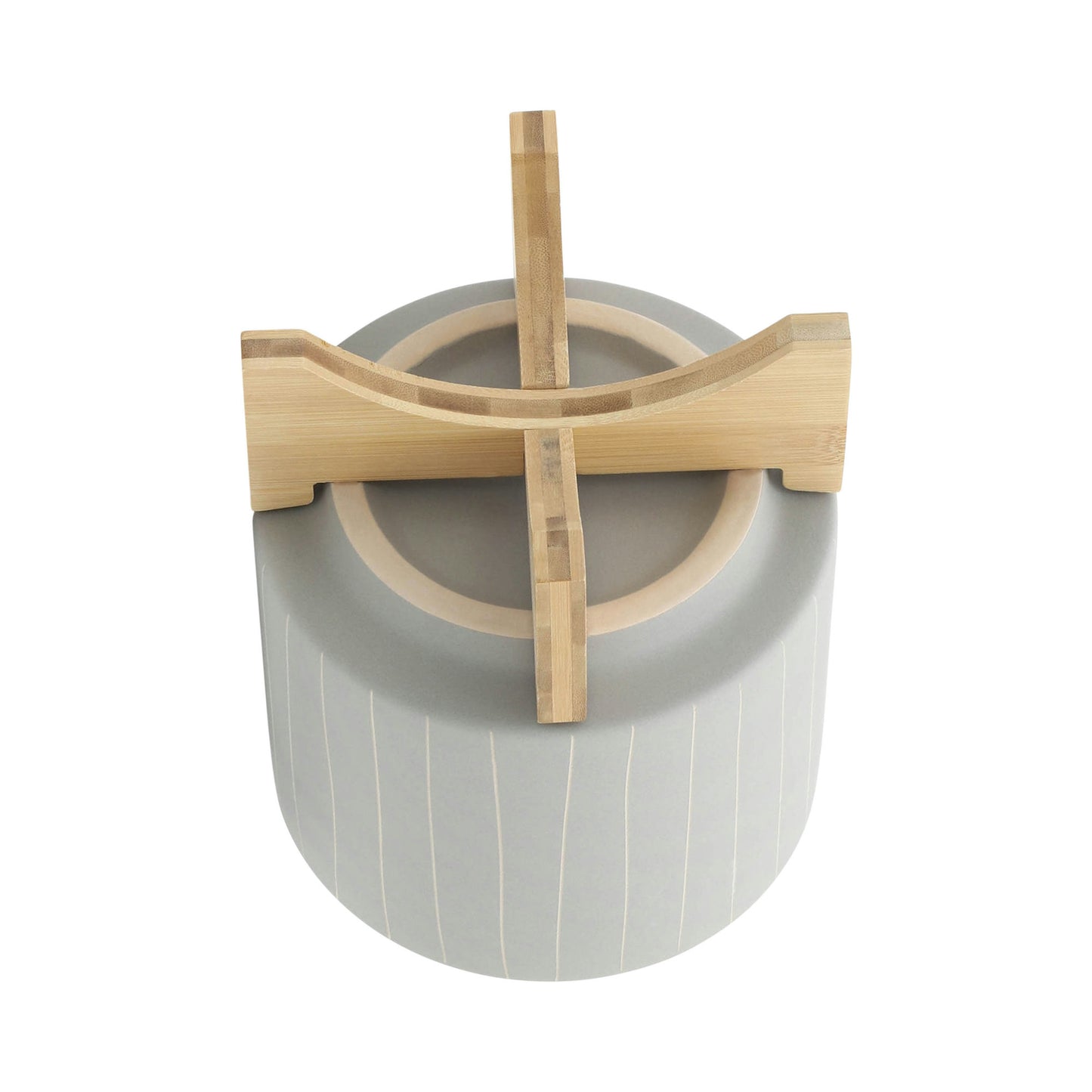 Cer, S/2 5/8" Stripes Planter W/ Stand, Tan
