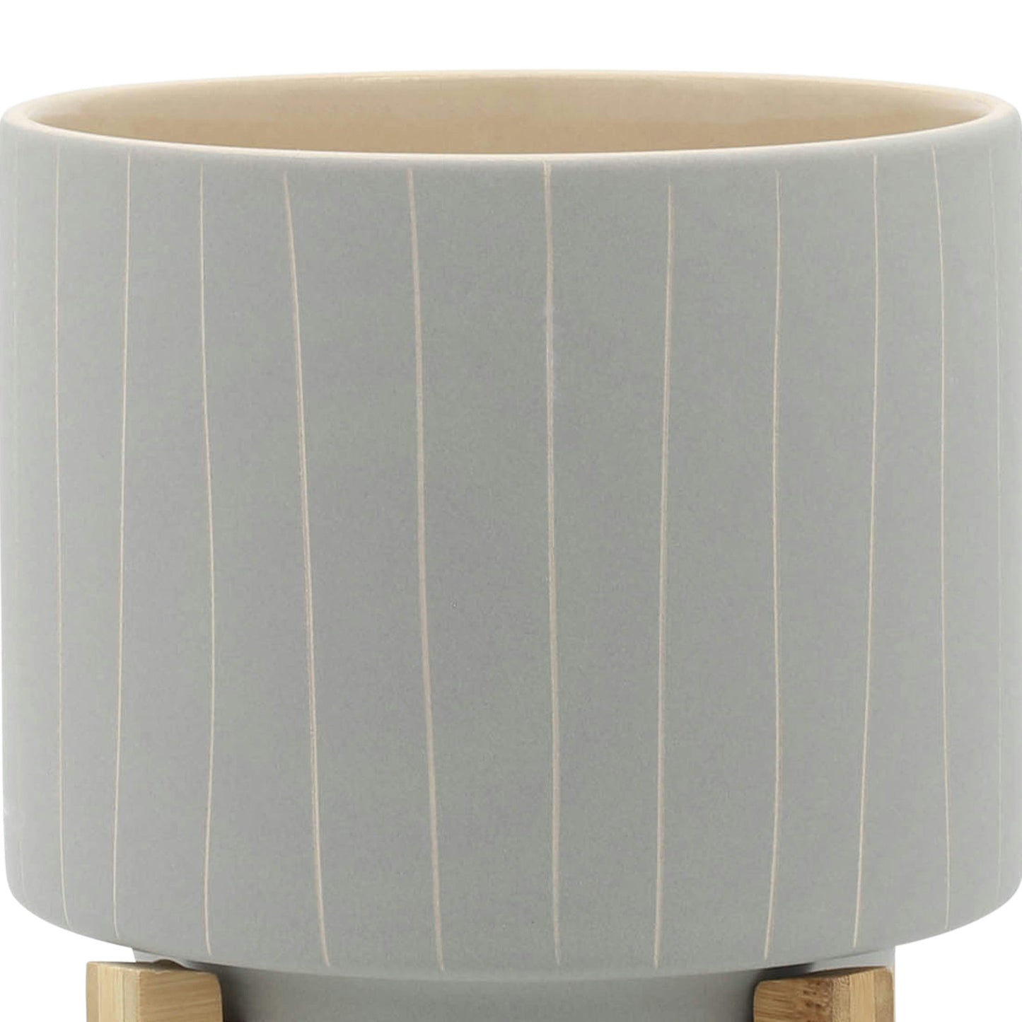 Cer, S/2 5/8" Stripes Planter W/ Stand, Tan
