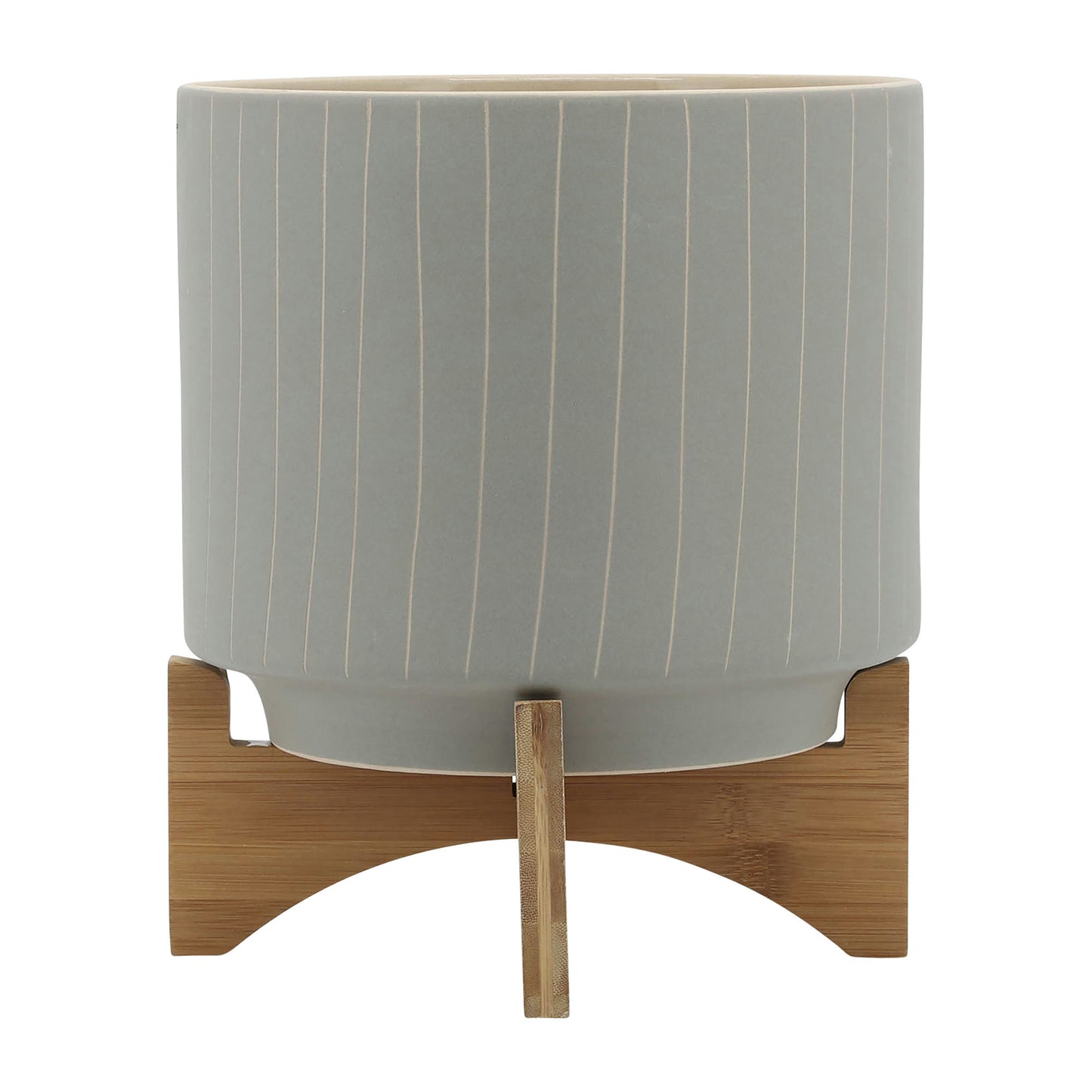 Cer, S/2 8/10" Stripes Planter W/ Stand, Tan
