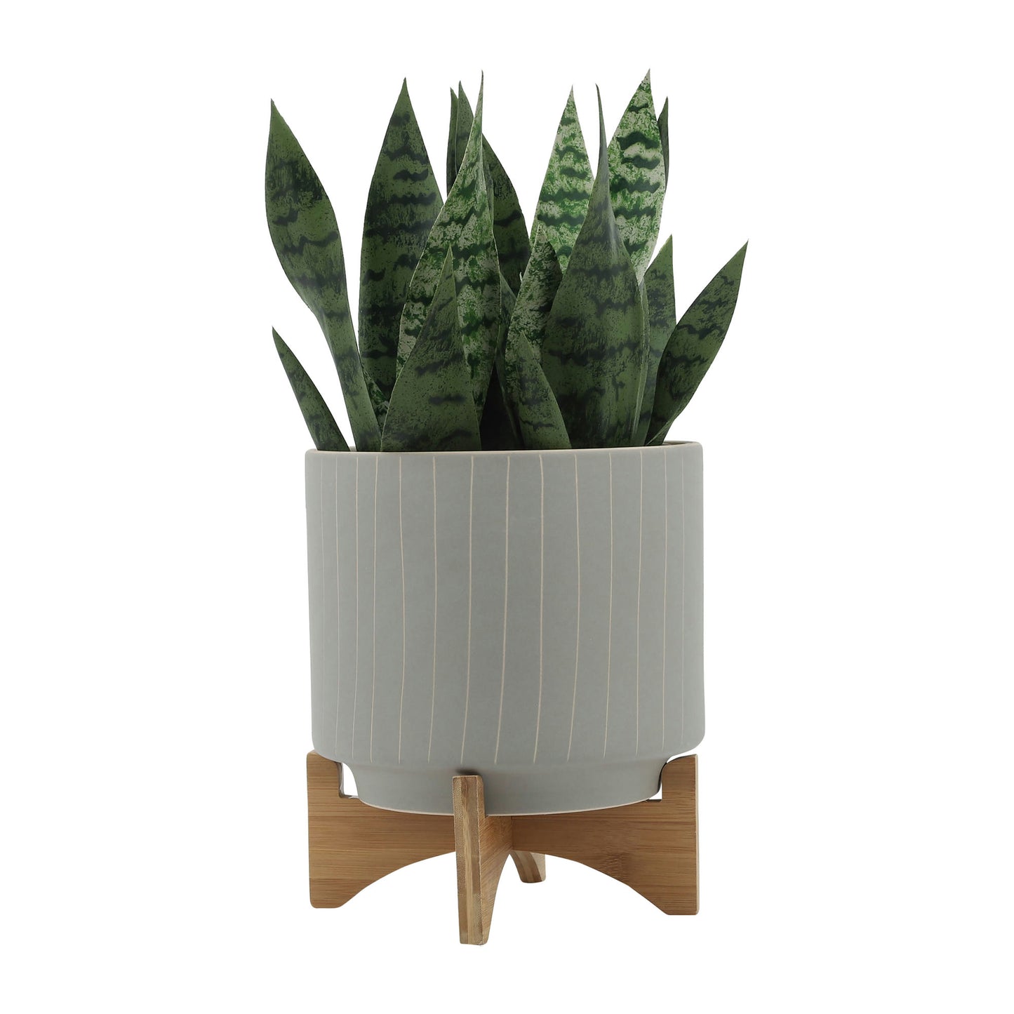 Cer, S/2 8/10" Stripes Planter W/ Stand, Tan