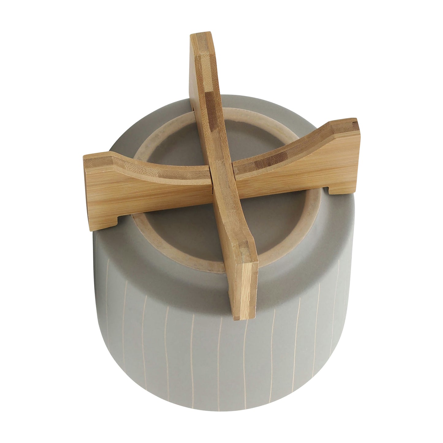 Cer, S/2 8/10" Stripes Planter W/ Stand, Tan