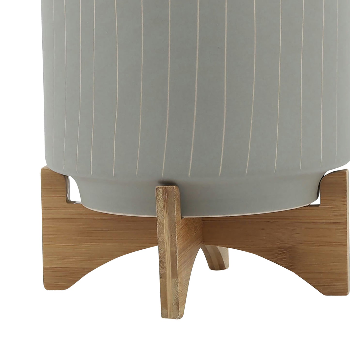 Cer, S/2 8/10" Stripes Planter W/ Stand, Tan