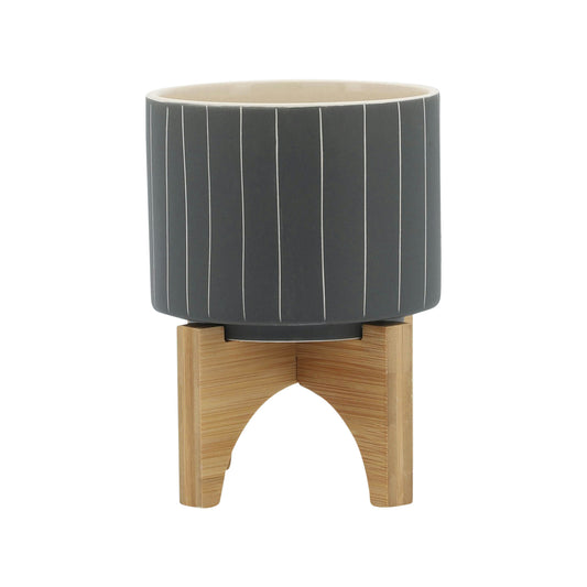 5" Stripes Planter W/ Stand, Gray