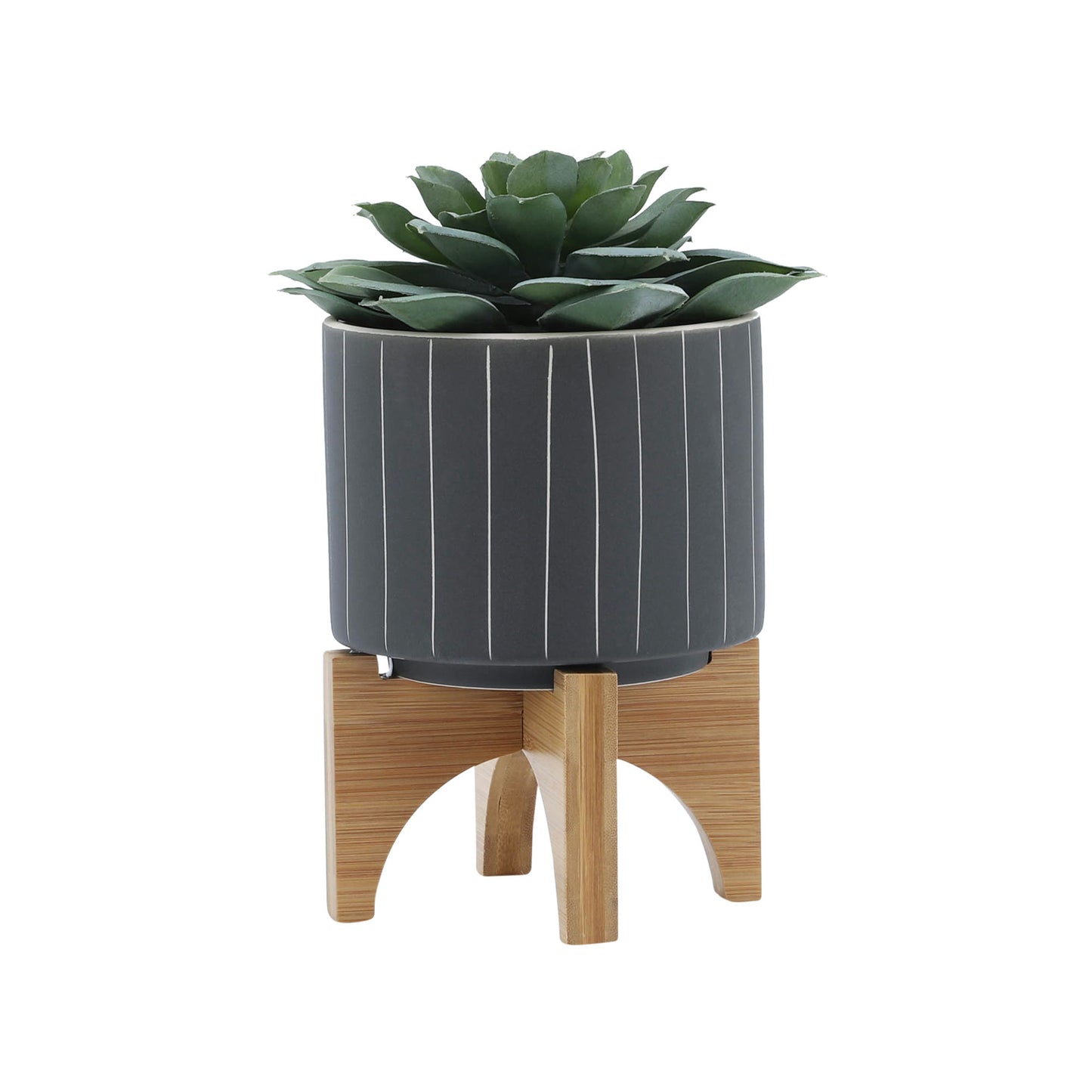 5" Stripes Planter W/ Stand, Gray