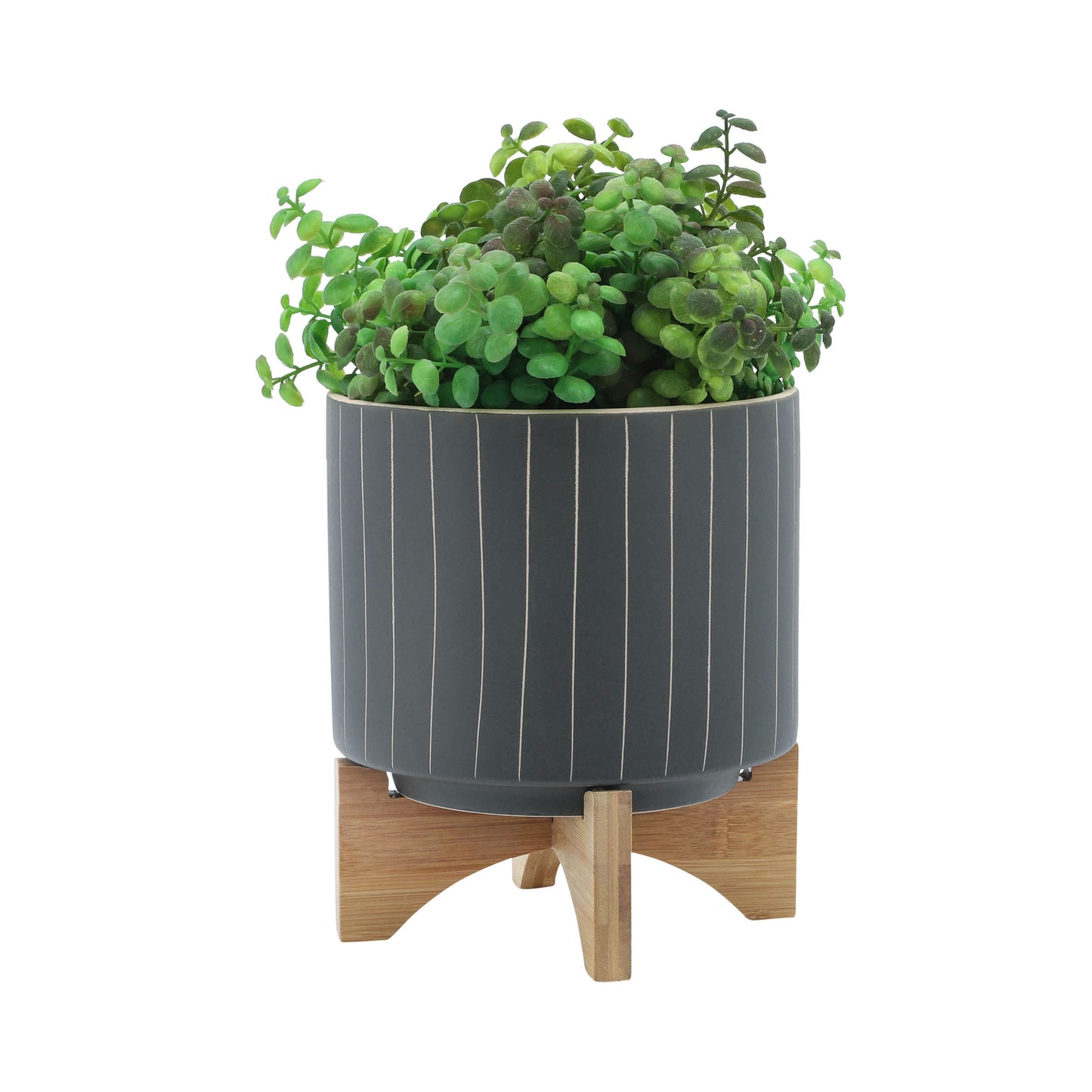 8" Stripes Planter W/ Stand, Gray