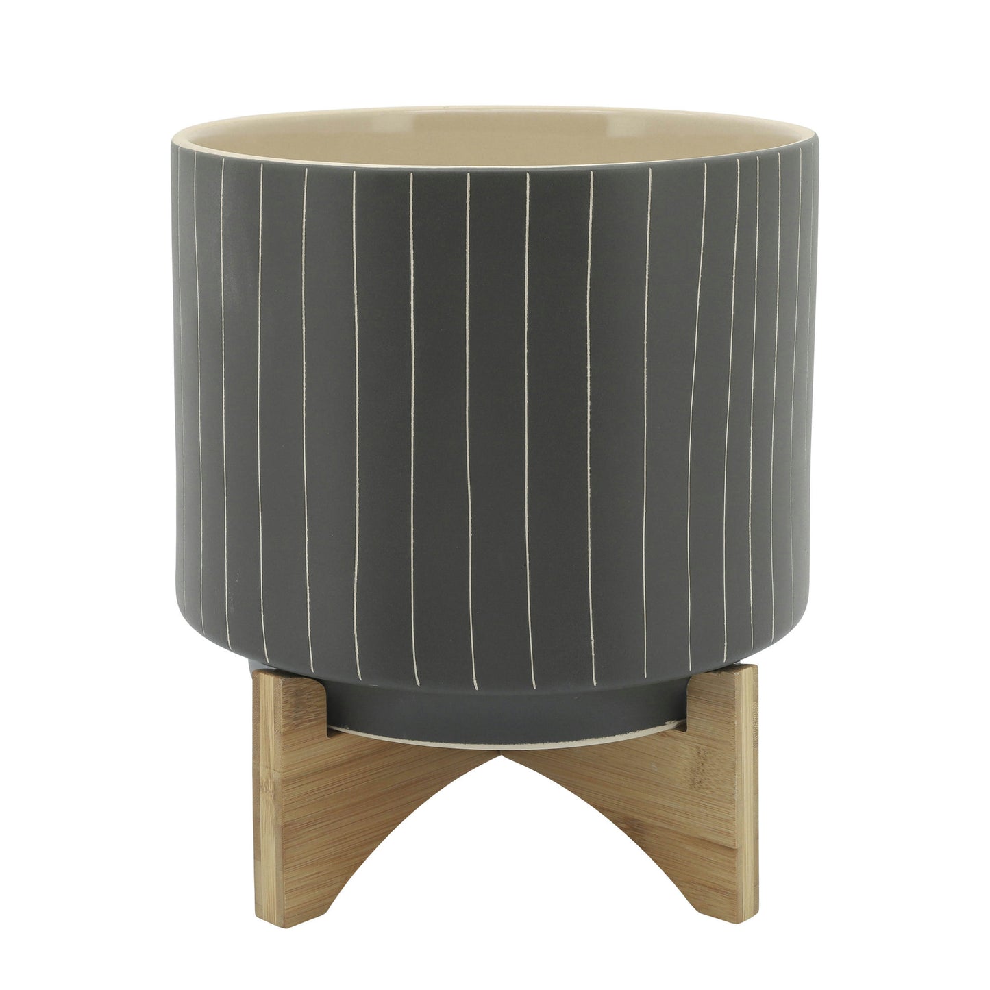 10" Stripes Planter W/ Stand, Gray