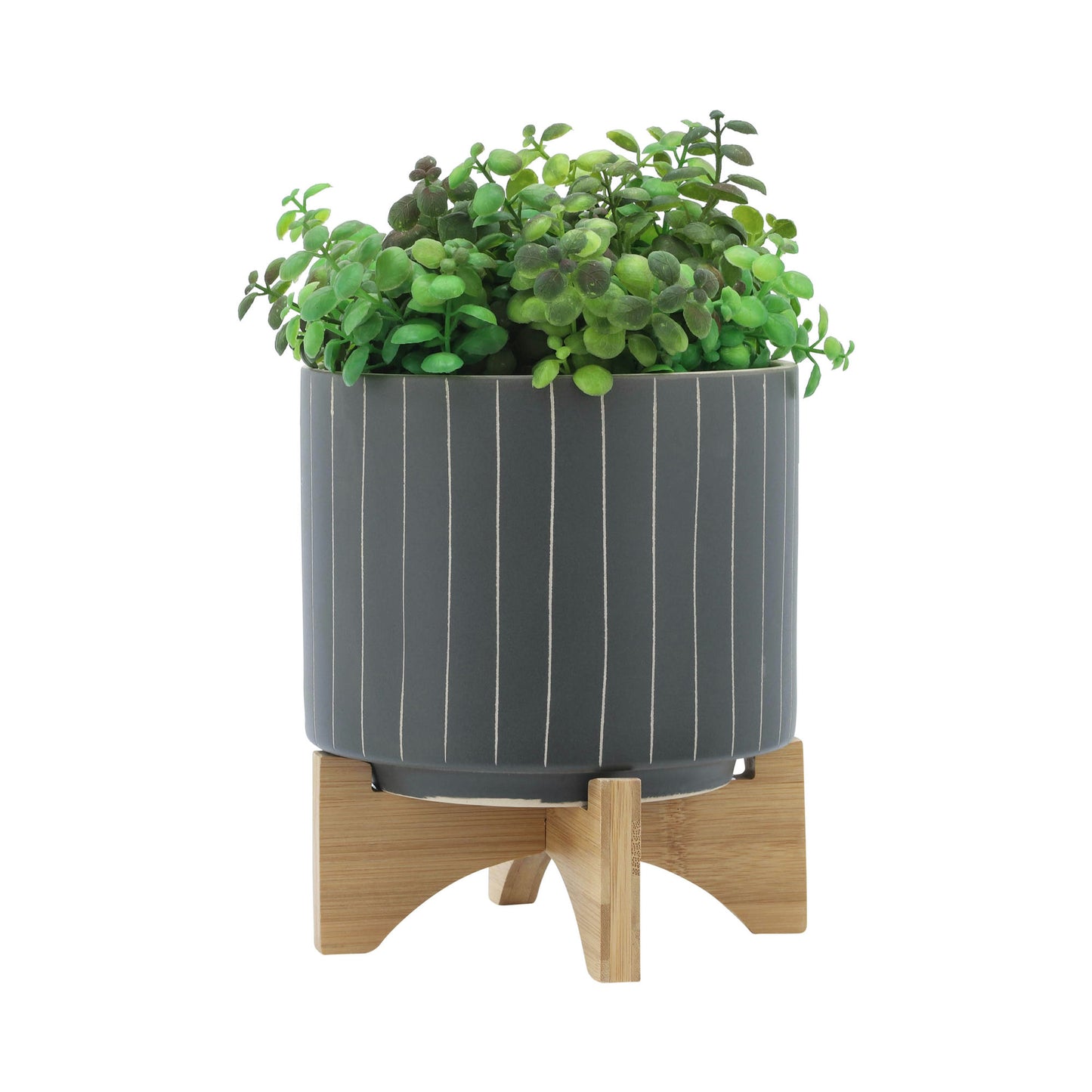 Cer, S/2 5/8" Stripes Planter W/ Stand, Gray