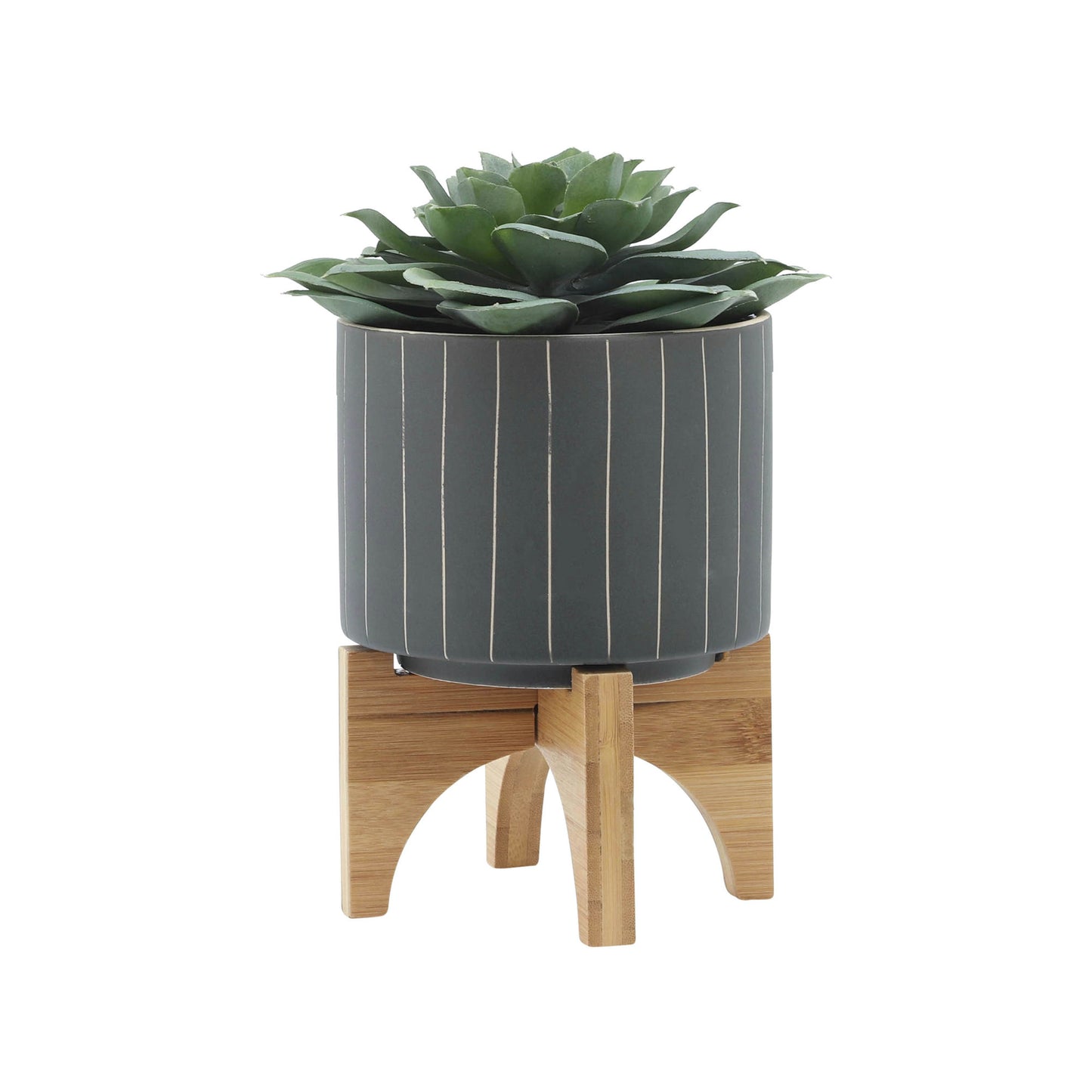 Cer, S/2 5/8" Stripes Planter W/ Stand, Gray