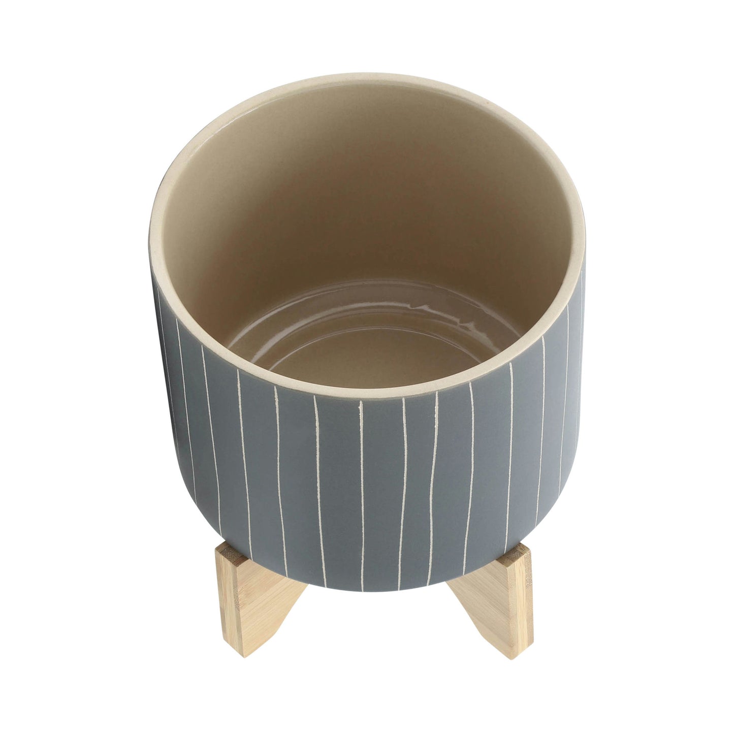 Cer, S/2 5/8" Stripes Planter W/ Stand, Gray