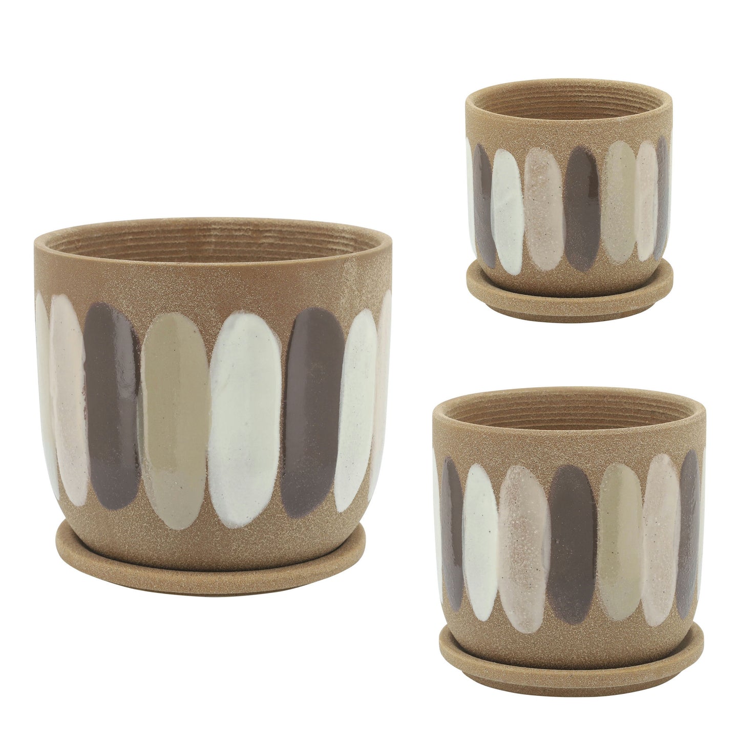 5" Stripes Planter W/ Saucer, Tan