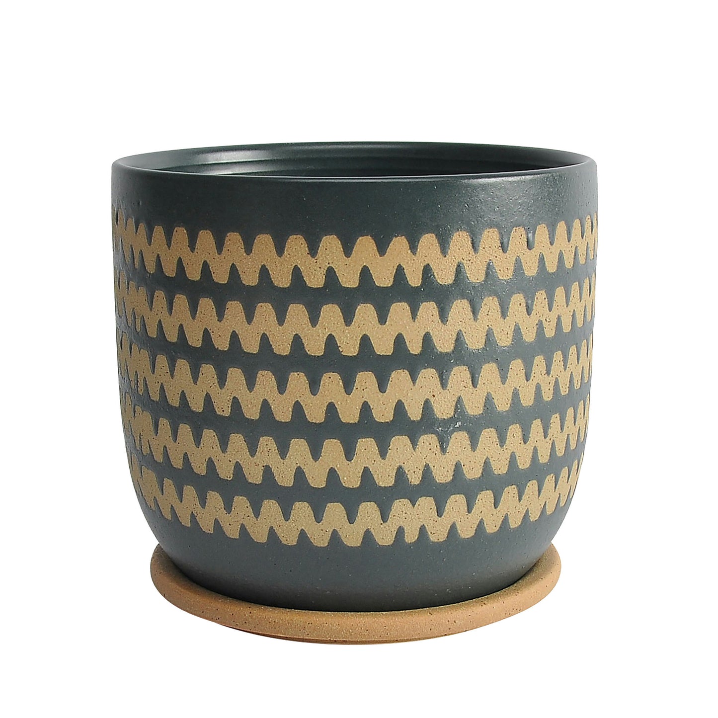 8" Zig-zag Planter W/ Saucer, Teal