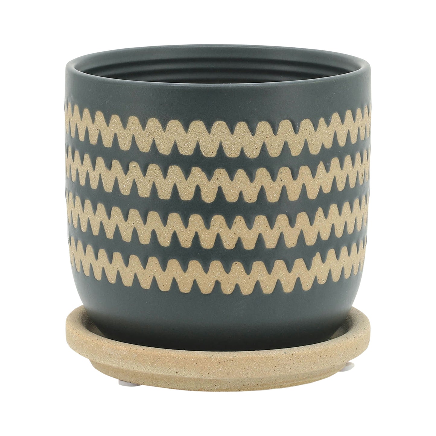 S/2 5/6" Zig-zag Planter W/ Saucer, Teal