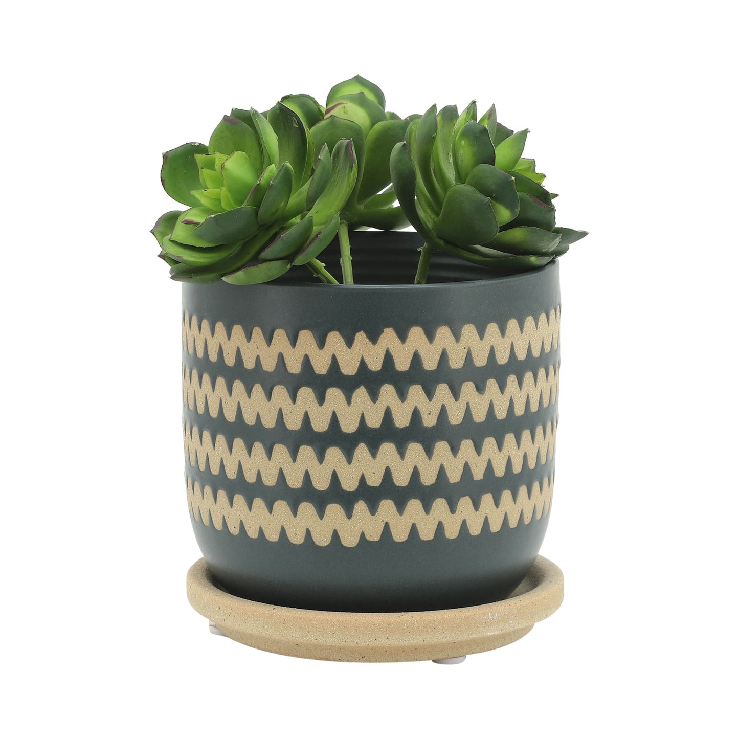 S/2 5/6" Zig-zag Planter W/ Saucer, Teal