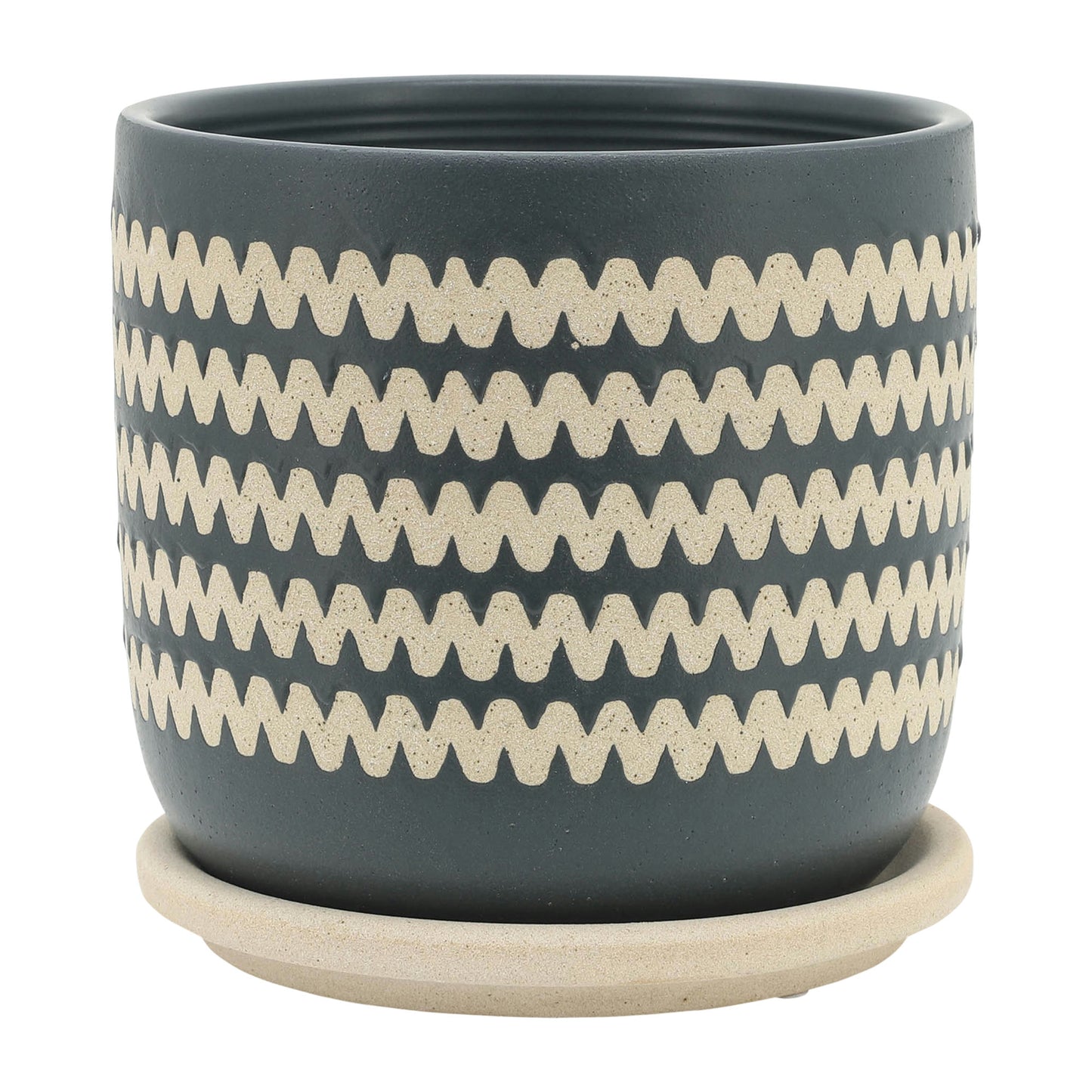 S/2 5/6" Zig-zag Planter W/ Saucer, Teal