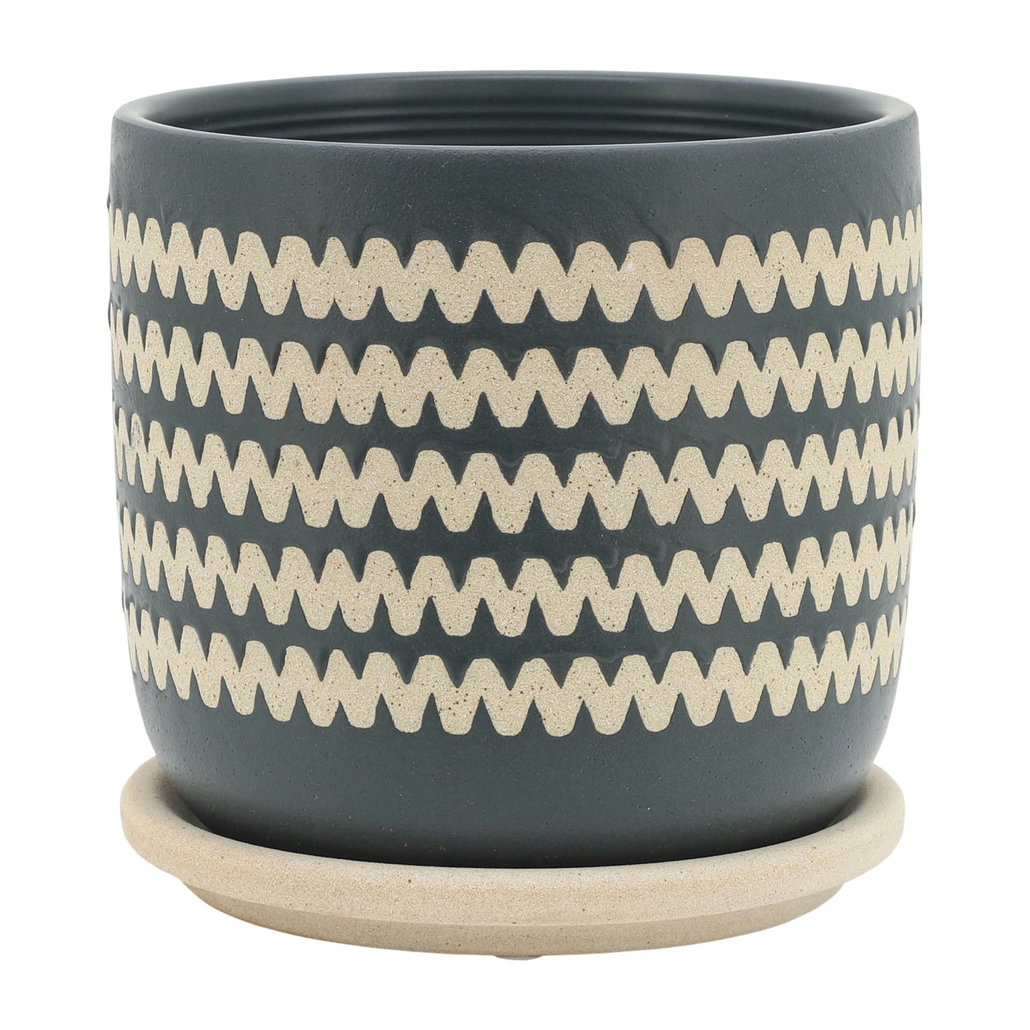 S/2 5/6" Zig-zag Planter W/ Saucer, Teal